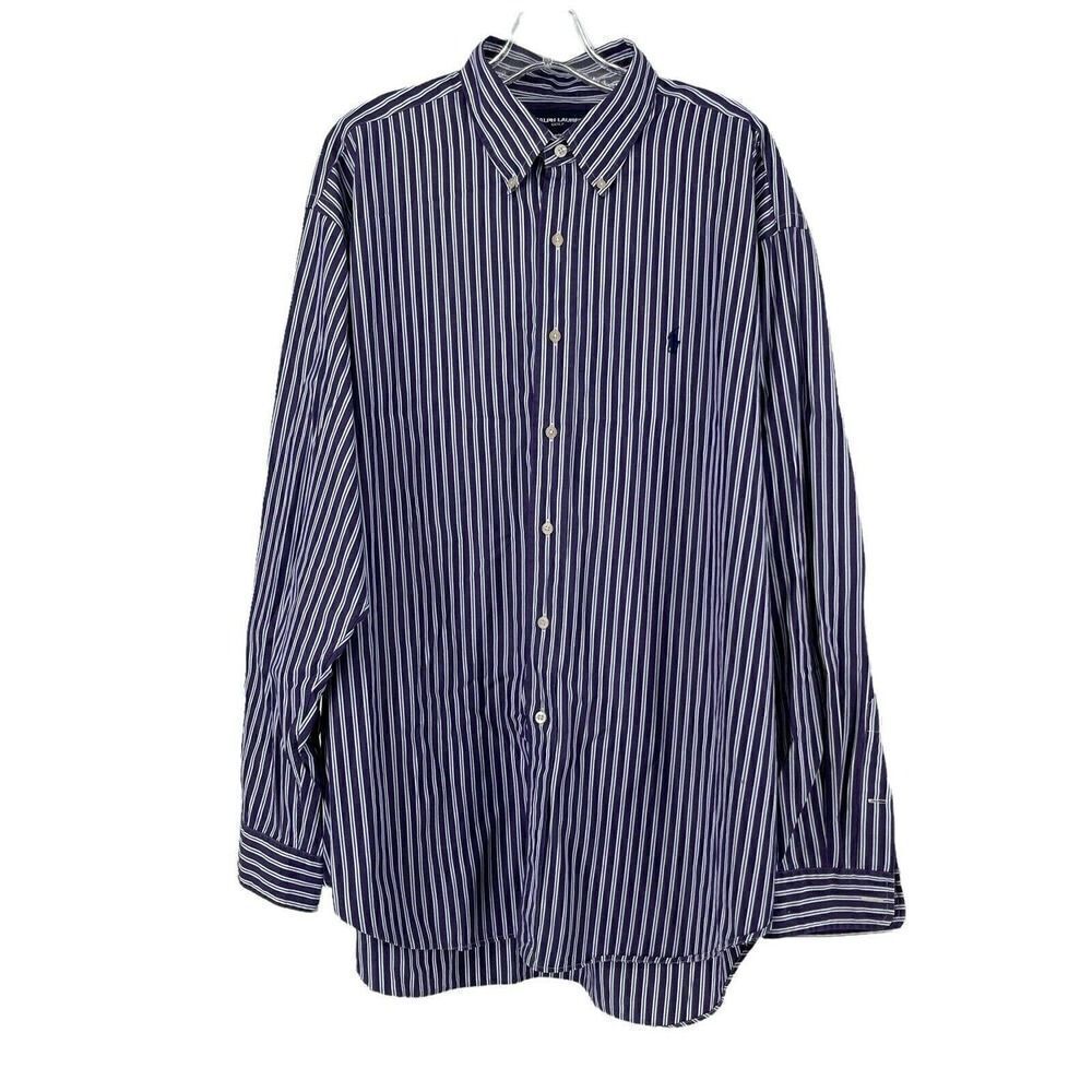 Ralph Lauren Golf Tilden Button Up Shirt XL Purple Striped Long Sleeve Cotton
